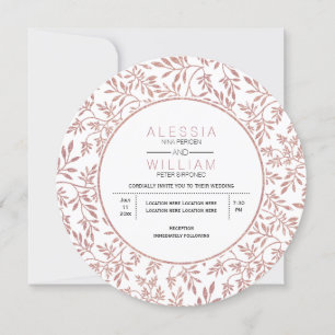 Invitation parties scintillant d'or rose motif mariage modern