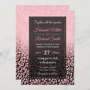 Invitation Parties scintillant d'or Rose noir tendance Leopar