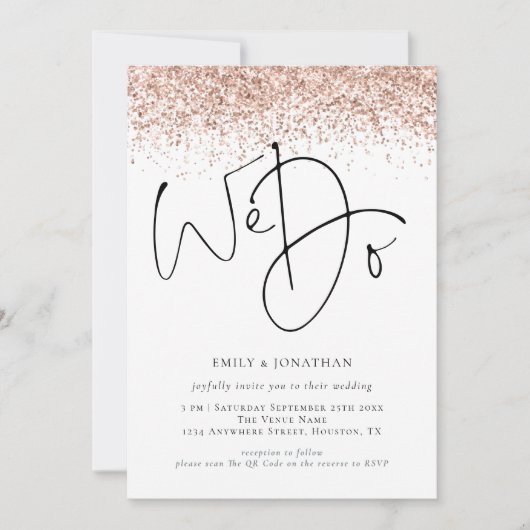 Invitation Parties scintillant d'or rose Nous faisons QR Mari (Devant)