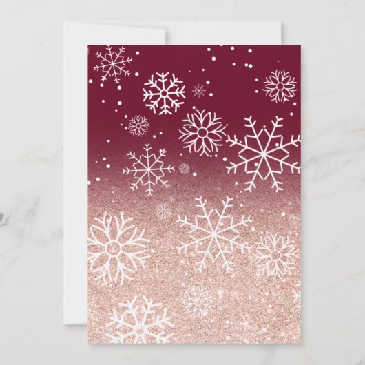 Invitation parties scintillant d'or rose ombre bordeaux neige (Dos)