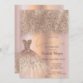 Invitation Parties scintillant d'or rose Ombre Chic robe Quin (Devant / Derrière)