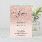 Invitation parties scintillant d'or rose ombre chic script ro (Debout devant)