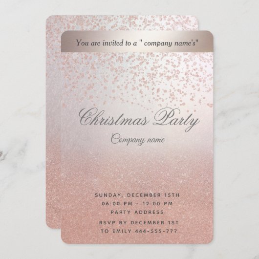 Invitation parties scintillant d'or rose ombre entreprise fêt (Devant / Derrière)