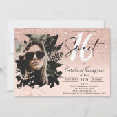 Invitation parties scintillant d'or rose ombre floral rose ph (Devant)