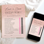 Invitation parties scintillant d'or rose ombre rose deviner J<br><div class="desc">Devine qui a fait quoi,  marié ou marié ? Chic jeu de mariée avec parties scintillant d'or rose ombre sur rose pastel blush</div>