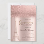 Invitation Parties scintillant d'or rose Ombre, Tour Eiffel Q (Devant)