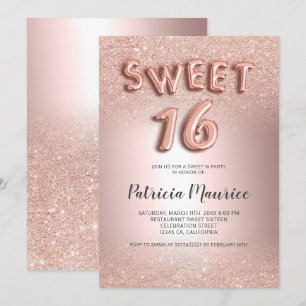 Invitation parties scintillant d'or rose ombres lettres métal