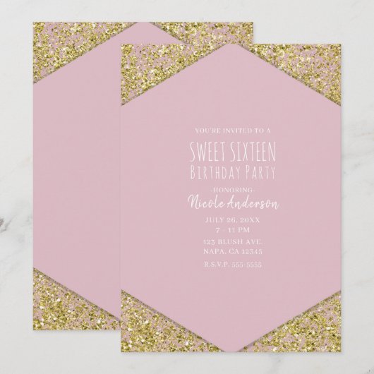 Invitation Parties scintillant d'or rose pâle Flakes Glam Swe (Devant / Derrière)