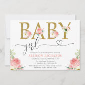 Invitation Parties scintillant d'or rose pâle floral baby sho (Devant)