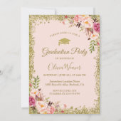 Invitation Parties scintillant d'or rose pâle Floral Photo Gr (Dos)
