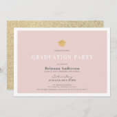 Invitation Parties scintillant d'or rose pâle Simple Graduati (Devant / Derrière)