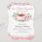 Invitation Parties scintillant d'or Rose petit Citrouille aut (Devant / Derrière)