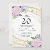Invitation Parties scintillant d'or Rose pourpre Vingt-20e an (Devant)