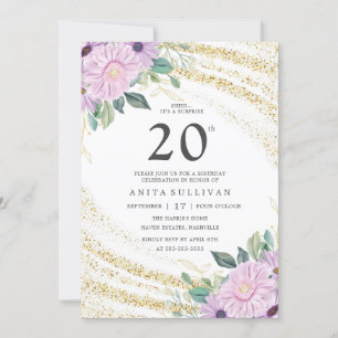 Invitation Parties scintillant d'or Rose pourpre Vingt-20e an