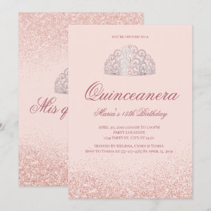 Invitation Parties scintillant d'or rose Quinceanera Invitati