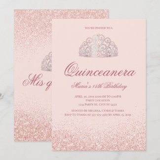 Invitation Parties scintillant d'or rose Quinceanera Invitati