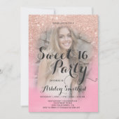 Invitation parties scintillant d'or rose rose aquarelle photo (Devant)