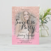 Invitation parties scintillant d'or rose rose aquarelle photo (Debout devant)