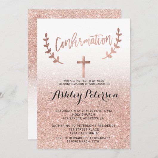 Invitation parties scintillant d'or Rose rose ombre blanc con (Devant / Derrière)