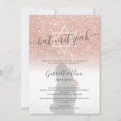 Invitation parties scintillant d'or rose rose pâle bat mitzva (Devant)