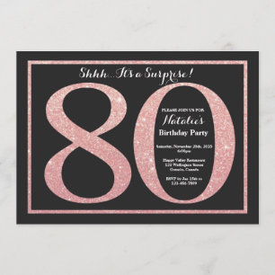 Invitation Parties scintillant d'or rose Rose surprise 80e an