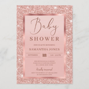 Invitation parties scintillant d'or rose sarkies feuille baby