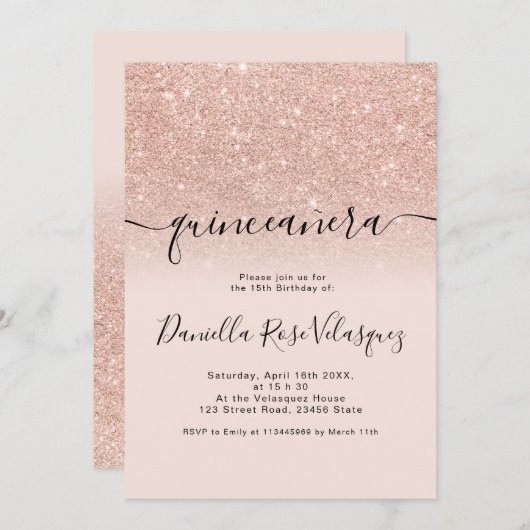 Invitation parties scintillant d'or rose scintille pink ombre (Devant / Derrière)