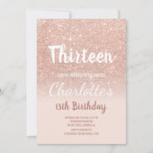 Invitation parties scintillant d'or rose script ombre treize  (Devant)