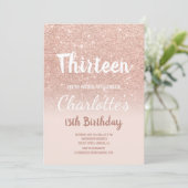 Invitation parties scintillant d'or rose script ombre treize  (Debout devant)