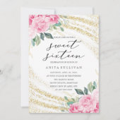Invitation Parties scintillant d'or Rose Sweet sixteen 16 Ann (Devant)