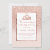 Invitation parties scintillant d'or rose tiara élégant chic Q (Devant)