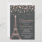 Invitation Parties scintillant d'or rose Tour Eiffel, Points  (Devant)