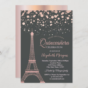 Invitation Parties scintillant d'or rose Tour Eiffel, Points