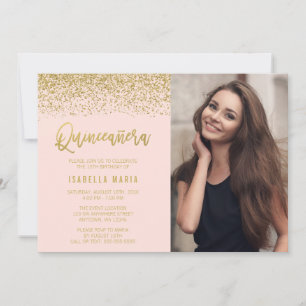 Invitation Parties scintillant d'or rose vif moderne Quincean
