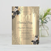 Invitation Parties scintillant d'or Roses noirs 30e anniversa (Debout devant)
