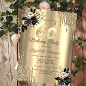 Invitation Parties scintillant d'or Roses noirs 60e anniversa