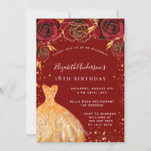 Invitation Parties scintillant d'or rouge d'anniversaire robe (Devant)