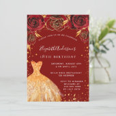 Invitation Parties scintillant d'or rouge d'anniversaire robe (Debout devant)
