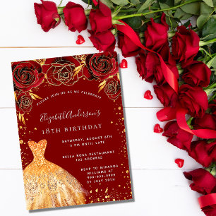 Invitation Parties scintillant d'or rouge d'anniversaire robe