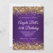 Invitation Parties scintillant d'or Royal violet Monogramme 3 (Devant)