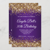 Invitation Parties scintillant d'or Royal violet Monogramme 3 (Devant / Derrière)