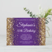 Invitation Parties scintillant d'or Royal violet Monogramme 5 (Debout devant)