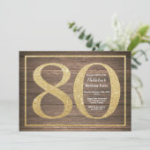 Invitation Parties scintillant d'or Rustic 80th Birthday Invi (Debout devant)
