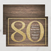 Invitation Parties scintillant d'or Rustic 80th Birthday Invi (Devant / Derrière)