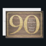 Invitation Parties scintillant d'or Rustic 90th Birthday Invi<br><div class="desc">Rustic 90th Birthday Invitation. Invitation de la fête d'anniversaire de la Parties scintillant noire et d'or avec Arrière - plan de bois rustique. Anniversaire surprise. Anniversaire adulte. Fête Anniversaire Bash.
Pour plus de personnalisation,  cliquez sur le bouton "Customiser" et utilisez notre outil de conception pour modifier ce modèle.</div>