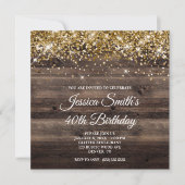 Invitation Parties scintillant d'or Rustic Bister Bois Brown  (Devant)