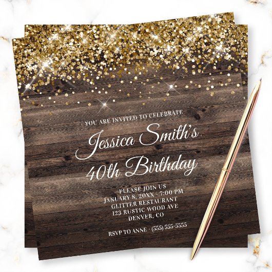Invitation Parties scintillant d'or Rustic Bister Bois Brown 