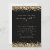 Invitation Parties scintillant d'or Script Black New Years Ev (Devant)
