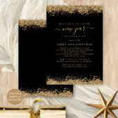 Invitation Parties scintillant d'or Script Black New Years Ev