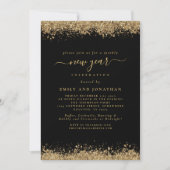 Invitation Parties scintillant d'or Script Black New Years Ev (Devant)